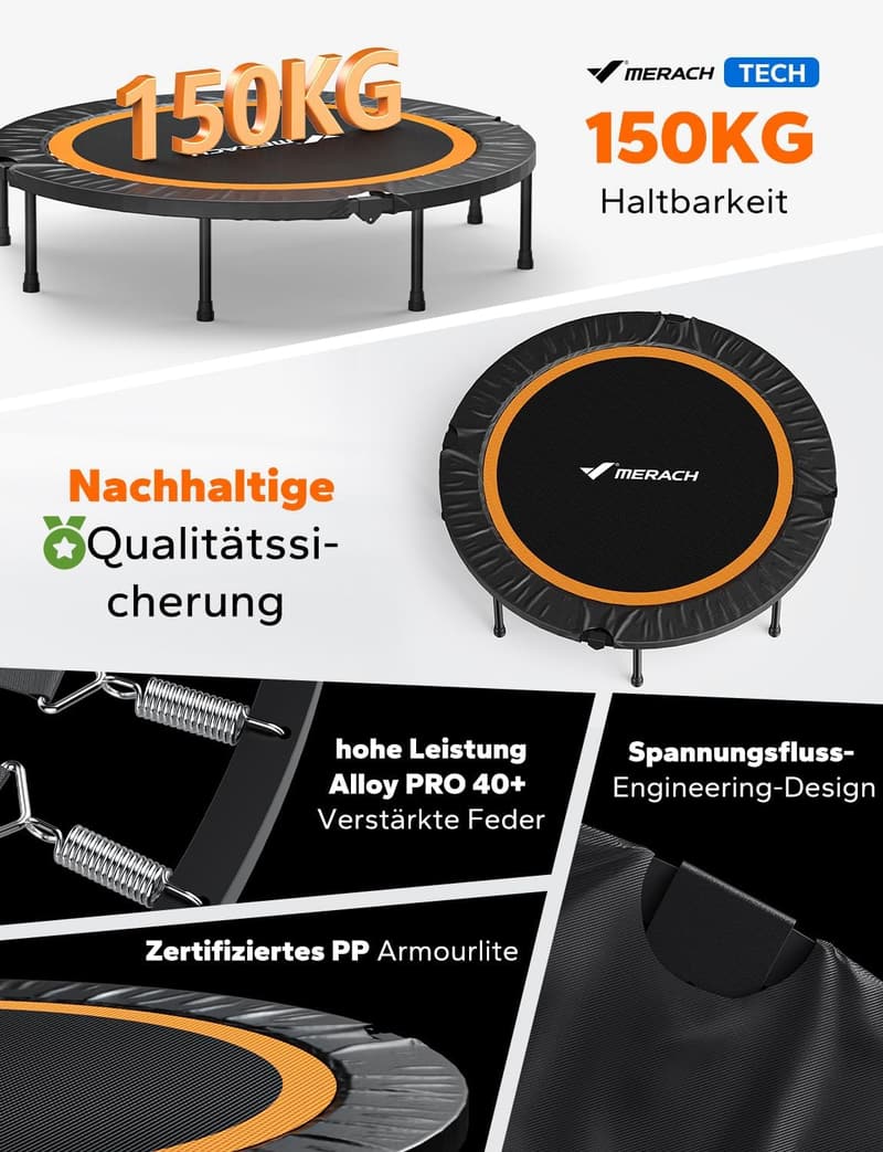 Faltbares Mini-Trampolin für Erwachsene – 40/44 Zoll, 150 kg Belastung