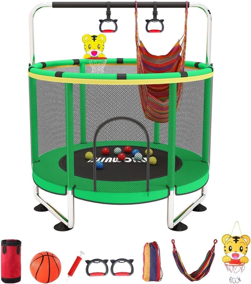 Verstellbares Kleinkind-Trampolin mit Basketballkorb, 200 kg, drinnen und draußen