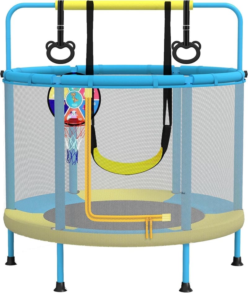 Multifunktionales Kindertrampolin 4 in 1 mit Schaukeln und Basketballkorb