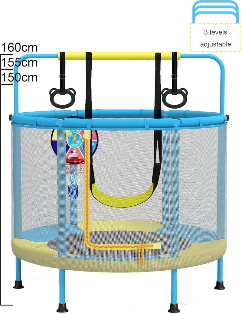 Multifunktionales Kindertrampolin 4 in 1 mit Schaukeln und Basketballkorb