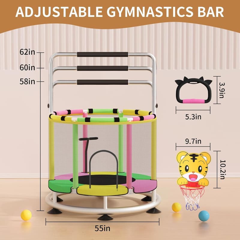 Blinworld Mini-Trampolin für Kinder 140 cm mit Sicherheitsnetz, 200 kg