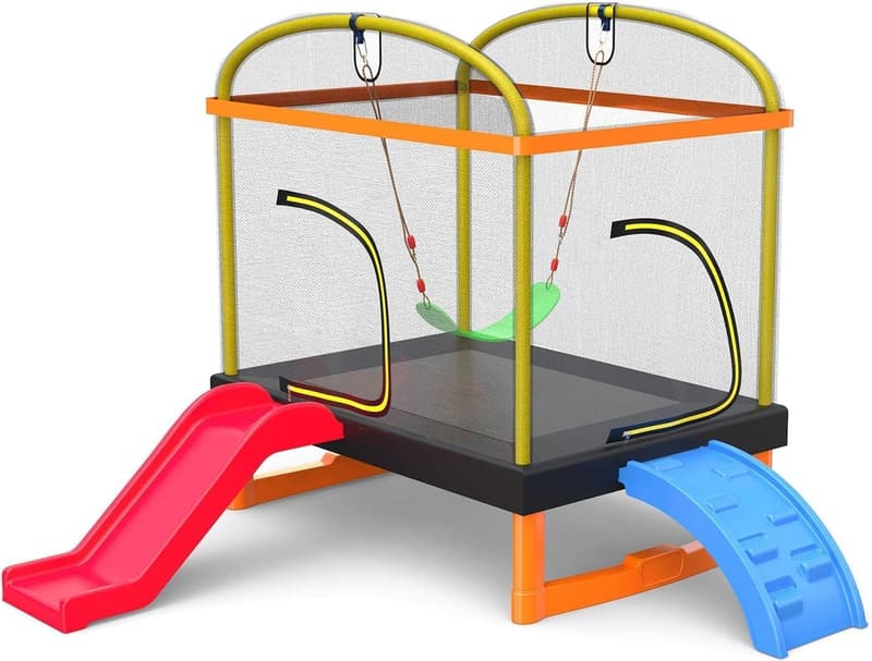 Quadratisches Gartentrampolin mit Rutsche und Sicherheitsnetz für Kinder