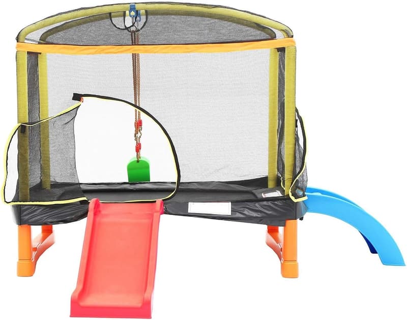 Quadratisches Gartentrampolin mit Rutsche und Sicherheitsnetz für Kinder