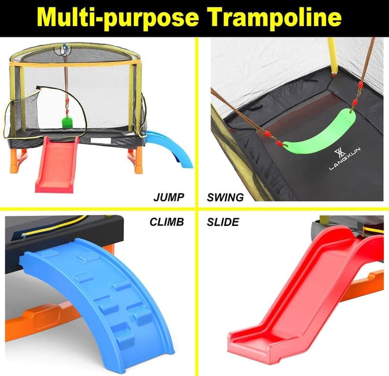 Quadratisches Gartentrampolin mit Rutsche und Sicherheitsnetz für Kinder
