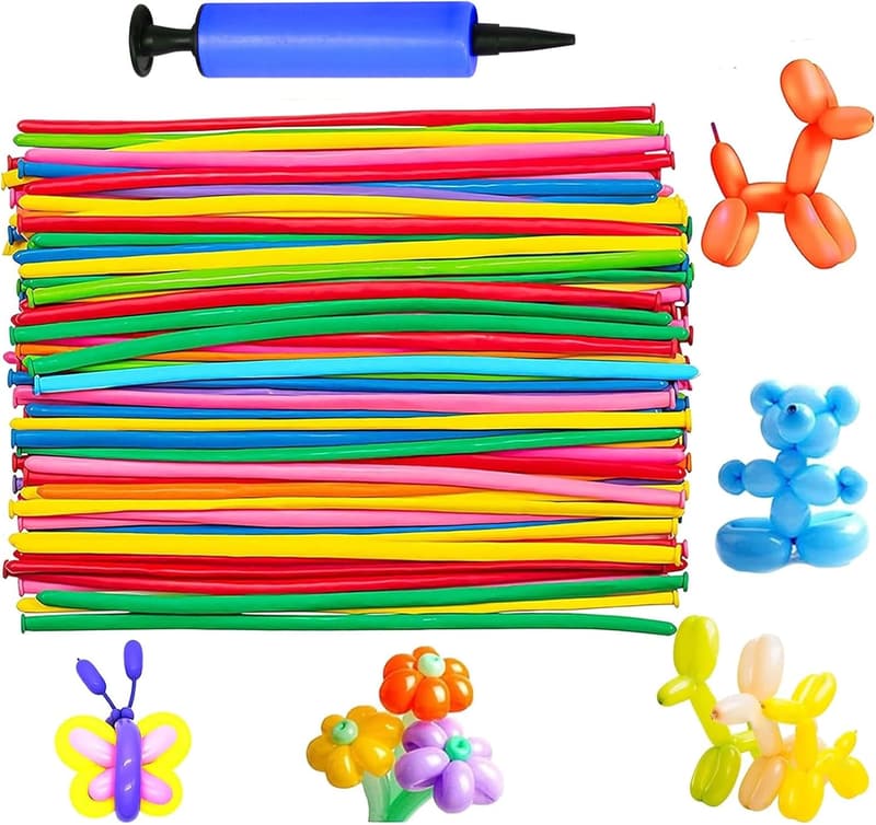 Bunte Modellierballons mit Luftpumpe - 100 Stück für kreative Figuren