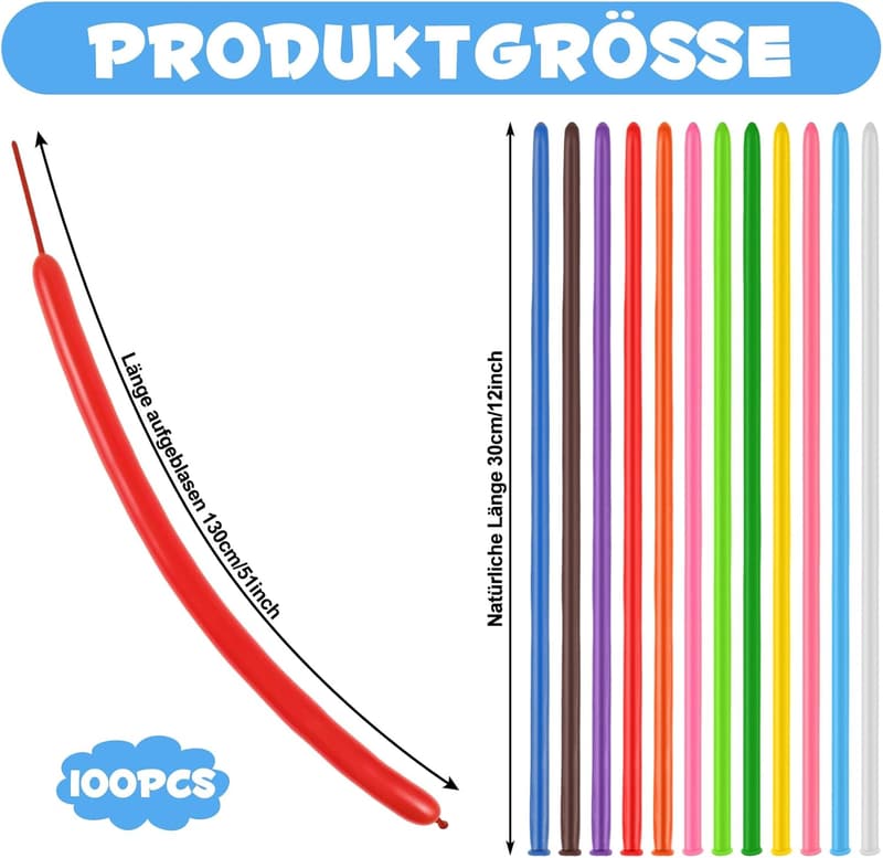 100 Stück bunte Modellierballons 30 cm für Parties und Geburtstage