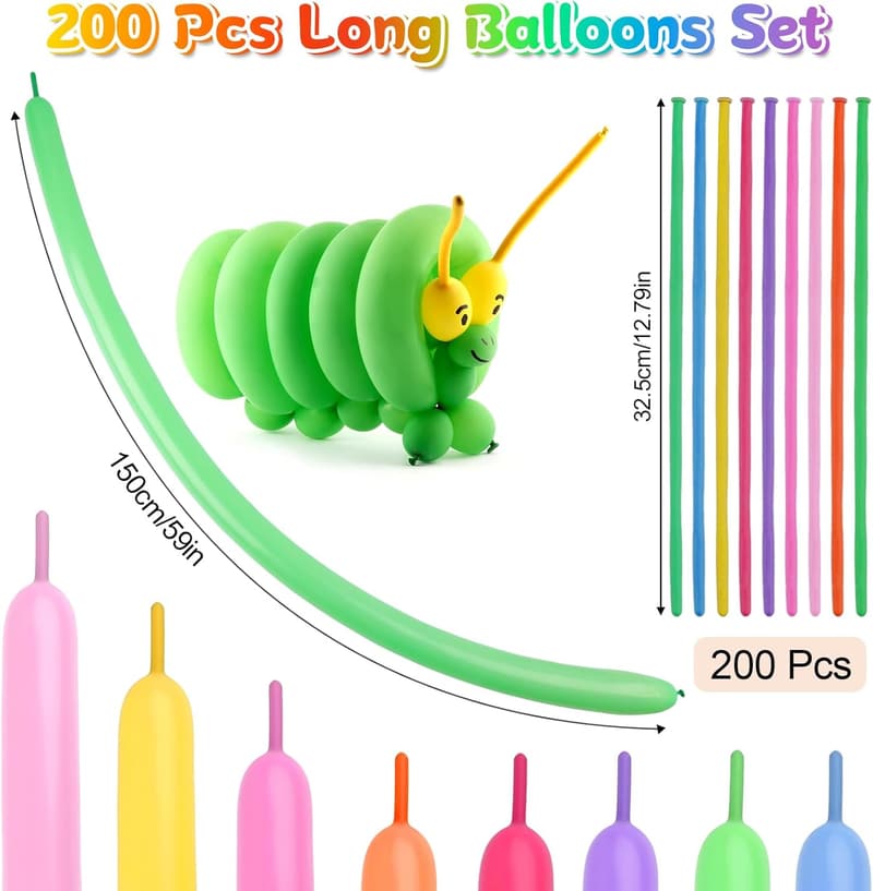 200 Stück Mehrfarbige Modellierballons für Party-Dekoration, 30 cm
