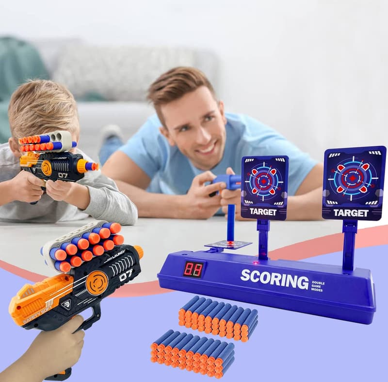 Zielscheibe mit Spielzeugpistole und 60 Darts für Jungen ab 6 Jahren