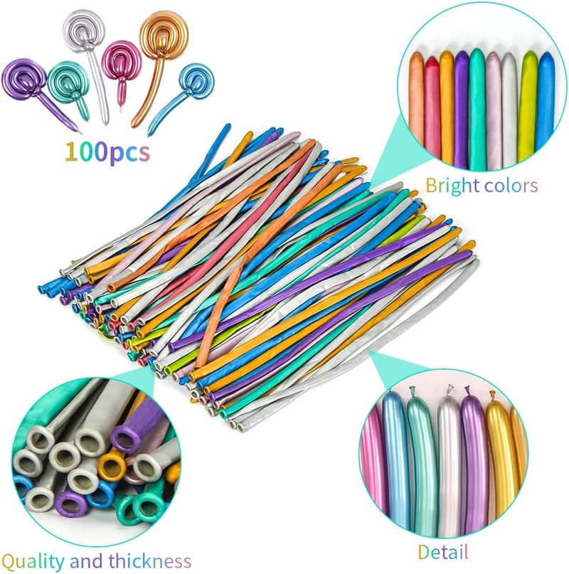 100 Stück 260Q Metallic Modellierballons für Geburtstagsdeko