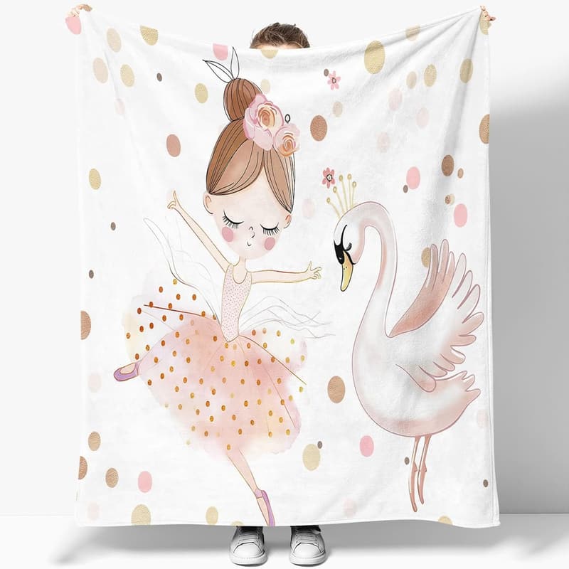 Warme Flanell-Decke 100 x 130 cm im Ballerina-Schwan-Motiv