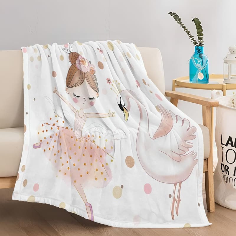 Warme Flanell-Decke 100 x 130 cm im Ballerina-Schwan-Motiv