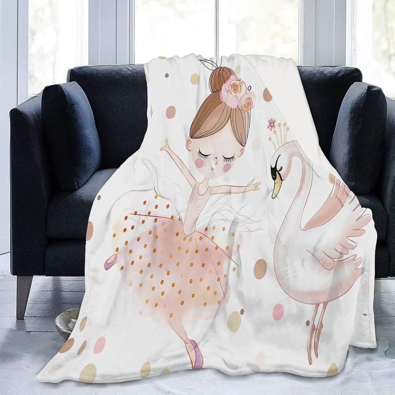 Warme Flanell-Decke 100 x 130 cm im Ballerina-Schwan-Motiv