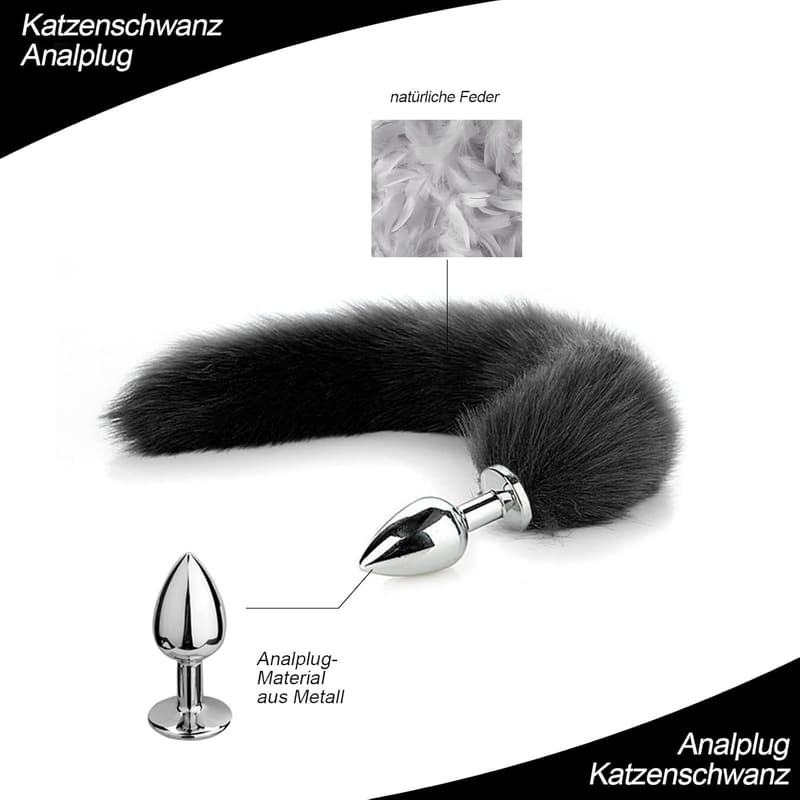 Cosplay Analplug Set mit Fuchsschwanz – 5 Teile für Paare (Schwarz)