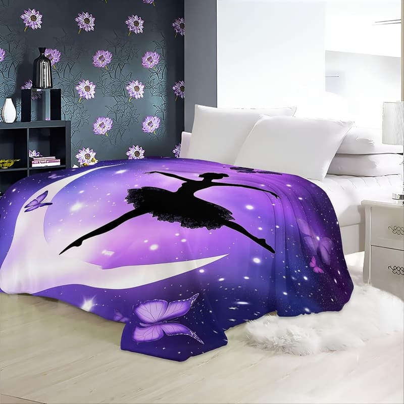 Kuscheldecke Ballerina-Motiv für Kinder 130 x 150 cm, weich und warm
