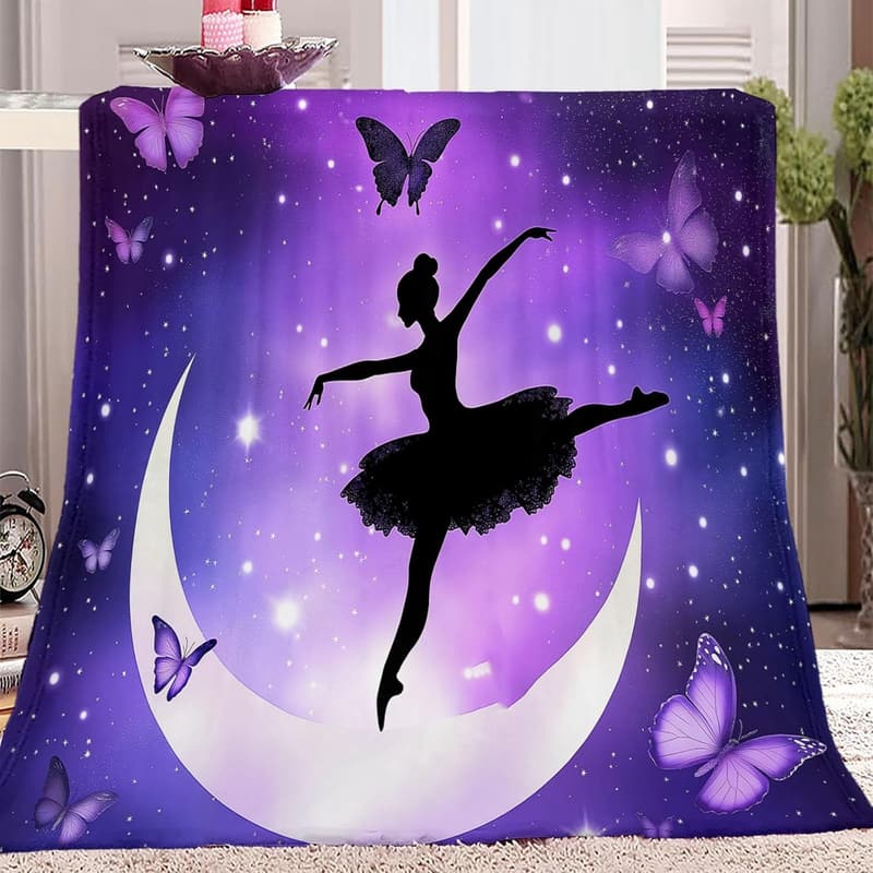 Kuscheldecke Ballerina-Motiv für Kinder 130 x 150 cm, weich und warm