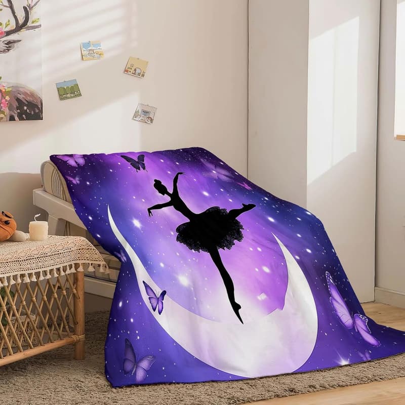 Kuscheldecke Ballerina-Motiv für Kinder 130 x 150 cm, weich und warm