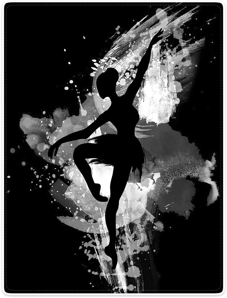 Kuschelige Flanell-Decke Schwarz-Weiß Ballerina-Silhouette 125x150 cm