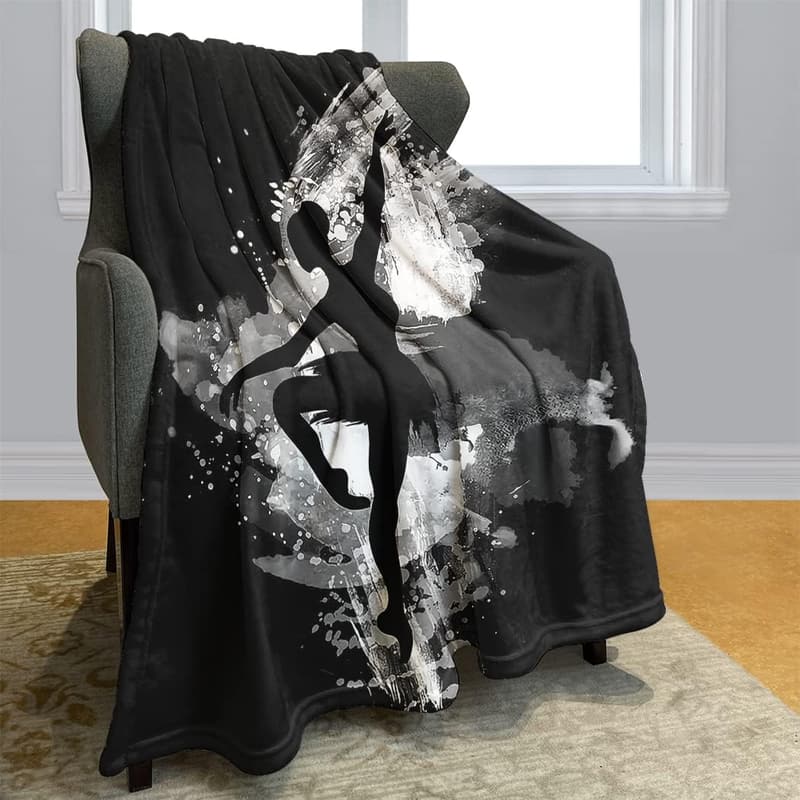 Kuschelige Flanell-Decke Schwarz-Weiß Ballerina-Silhouette 125x150 cm