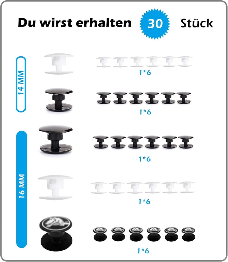 Ersatzknöpfe für Crocs – 24 Paar schwarze Nieten und Pins