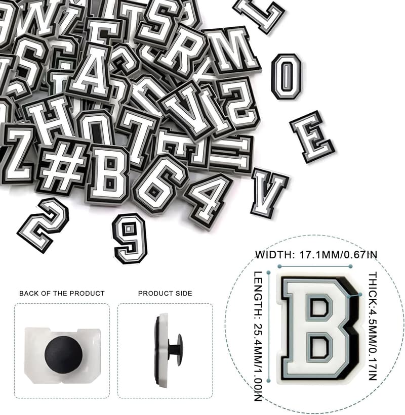 Schuh Charms Set mit 37 Buchstaben und Zahlen - für Jungen und Mädchen