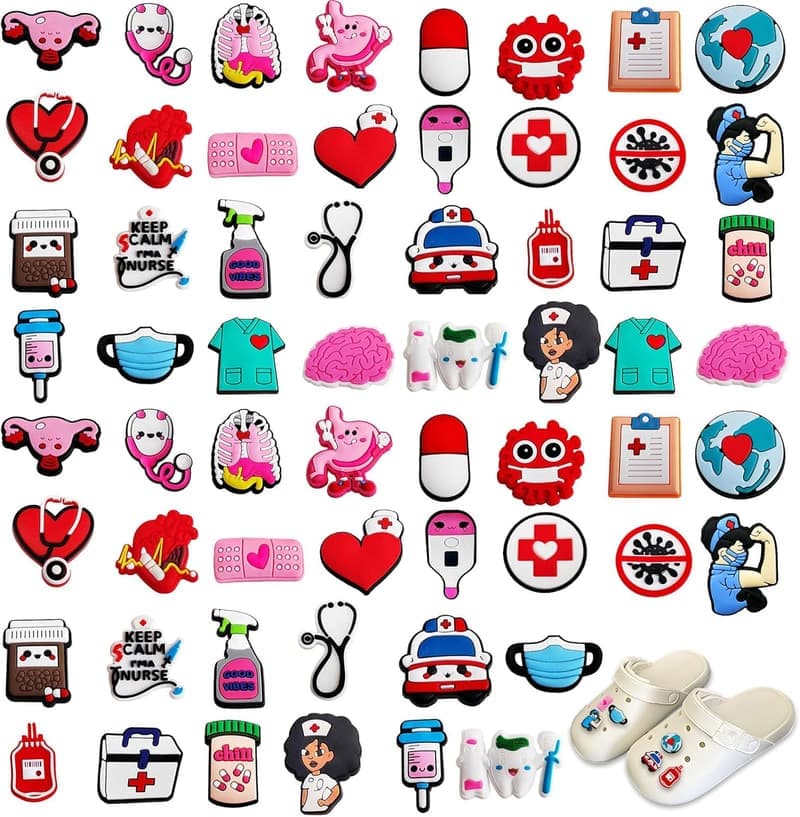 60er Set Schuhanstecker für Crocs – Krankenschwester Charms zur Dekoration