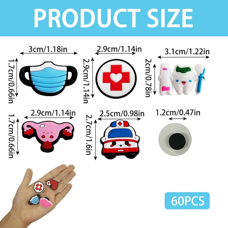 60er Set Schuhanstecker für Crocs – Krankenschwester Charms zur Dekoration