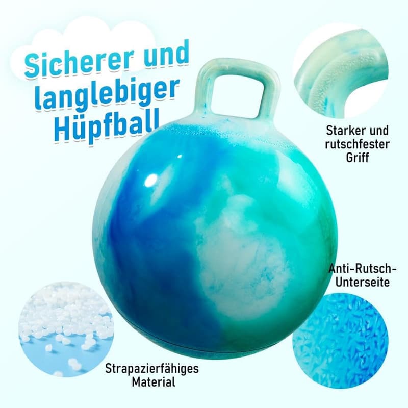 Aufblasbarer Hüpfball für Kinder - 45 cm, max. 100 KG, blau