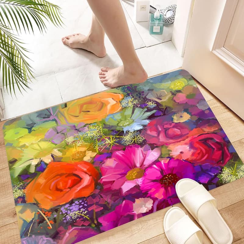 Waschbarer und schnelltrocknender Badezimmerteppich 60x100 cm – Blumenmotiv