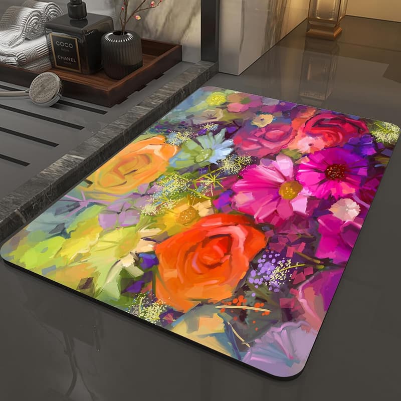 Waschbarer und schnelltrocknender Badezimmerteppich 60x100 cm – Blumenmotiv