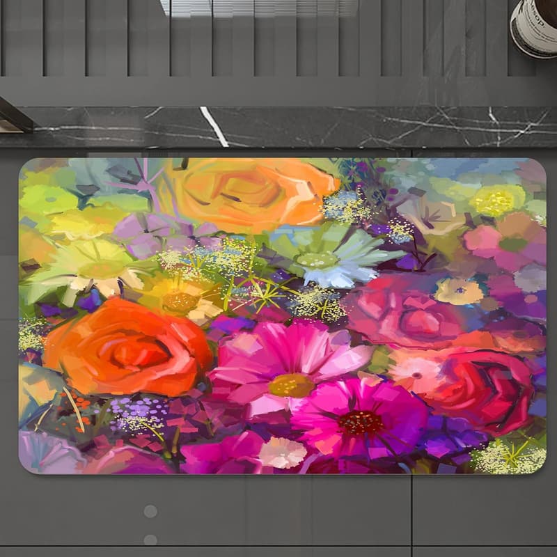 Waschbarer und schnelltrocknender Badezimmerteppich 60x100 cm – Blumenmotiv