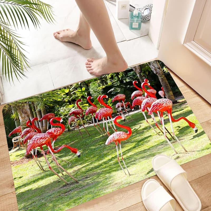 Waschbarer Badezimmerteppich mit Flamingo-Motiv – 60x100 cm, schnelltrocknend