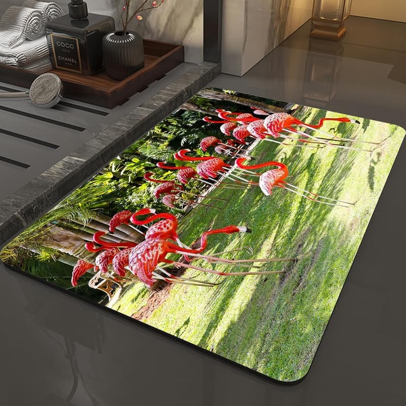Waschbarer Badezimmerteppich mit Flamingo-Motiv – 60x100 cm, schnelltrocknend
