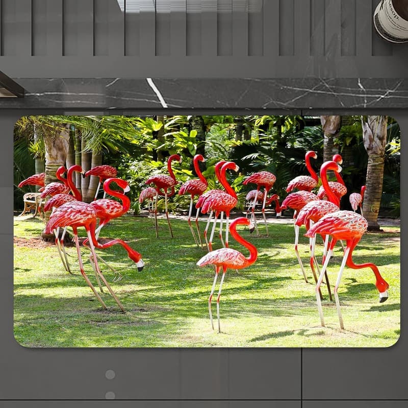 Waschbarer Badezimmerteppich mit Flamingo-Motiv – 60x100 cm, schnelltrocknend