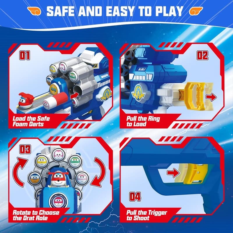 Super Wings Schaumstoff-Blaster mit 10 Kugeln für Kinder 4-10 Jahre