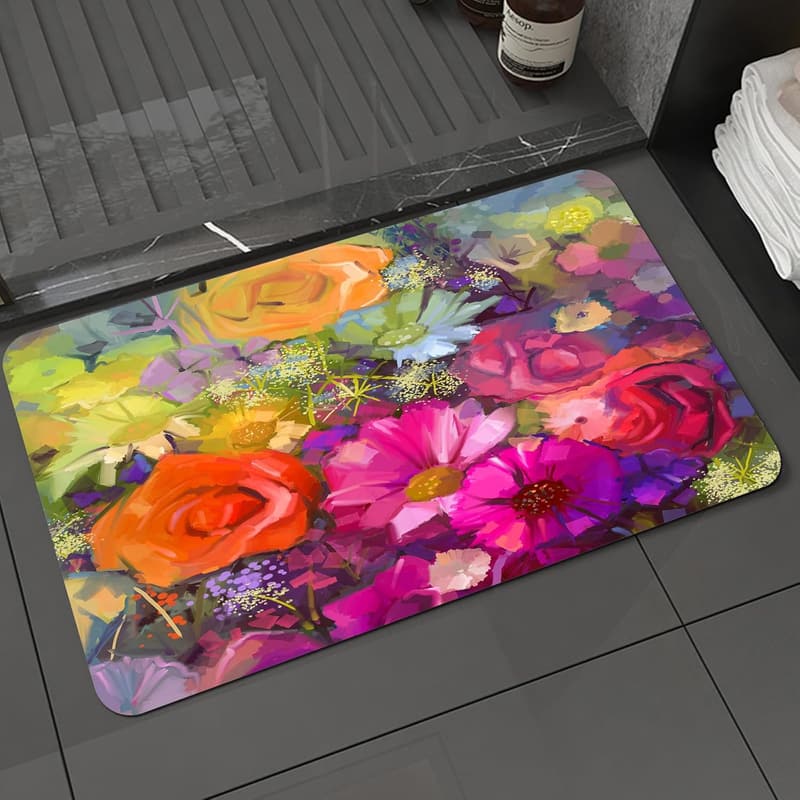 Rutschfeste, waschbare Badematte mit Blumenmotiv, 40x60 cm