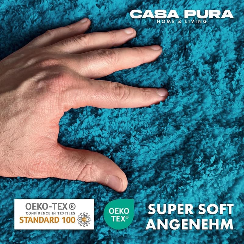 Türkise, rutschfeste Badematte 50x80 cm – weicher Shaggy Teppich