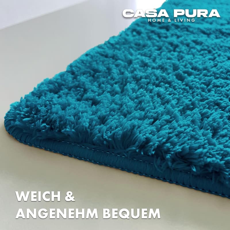Türkise, rutschfeste Badematte 50x80 cm – weicher Shaggy Teppich