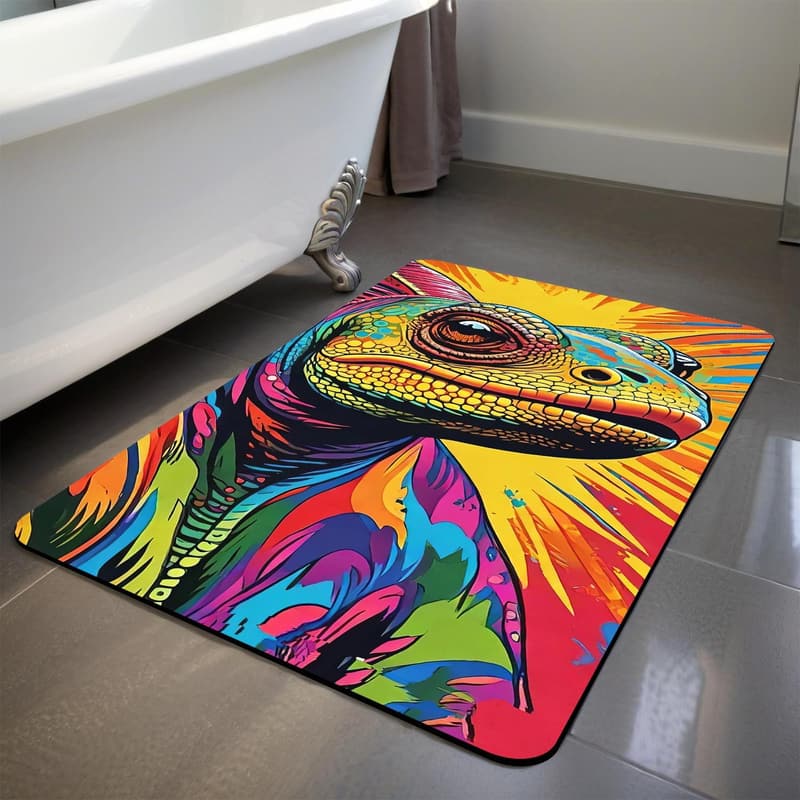Buntes Chamäleon Badematte, 40 x 60 cm, rutschfest und schnell trocknend