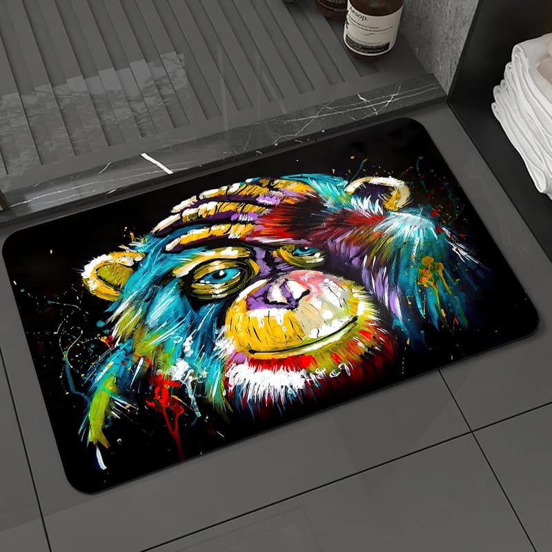 Rutschfeste Badematte mit farbigem Affen-Motiv, 40x60 cm, waschbar