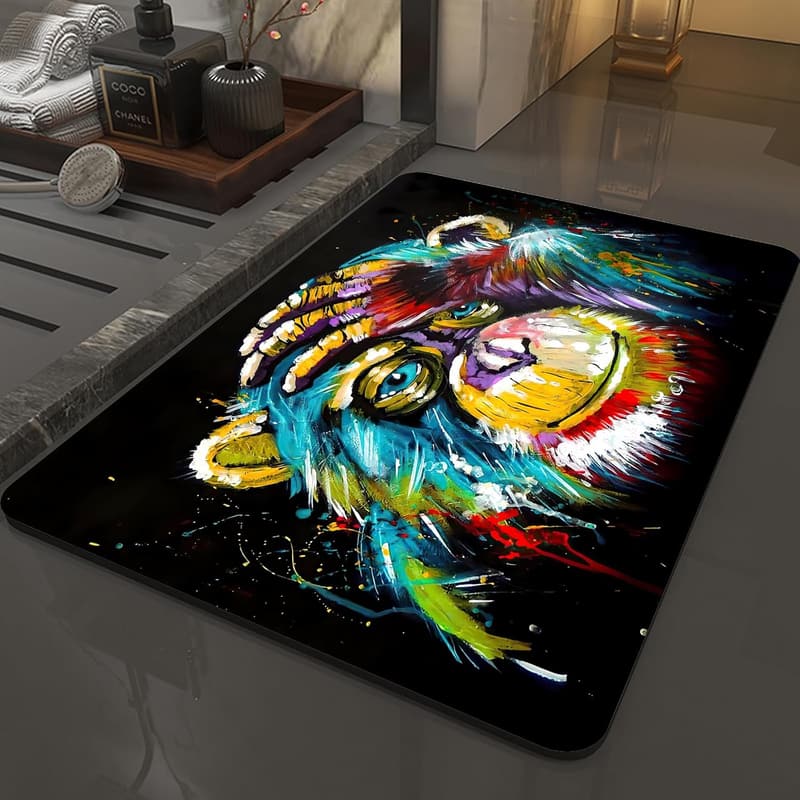 Rutschfeste Badematte mit farbigem Affen-Motiv, 40x60 cm, waschbar