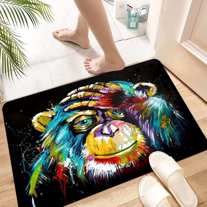 Rutschfeste Badematte mit farbigem Affen-Motiv, 40x60 cm, waschbar