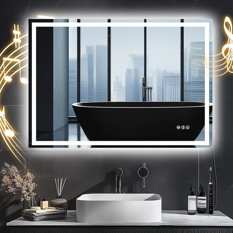 Beleuchteter Badezimmerspiegel 100x70cm mit Bluetooth und Entfoggen-Funktion