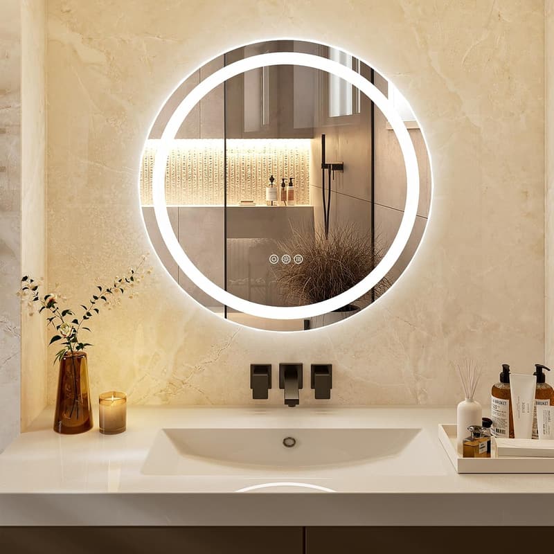 Runder LED-Badezimmerspiegel 50 cm mit dimmbaren Farbtemperaturen und Antibeschlag