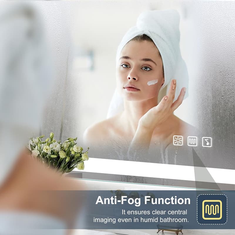Beleuchteter Bluetooth-Badspiegel 120x70cm, dimmbar, IP44, Hygieneglas