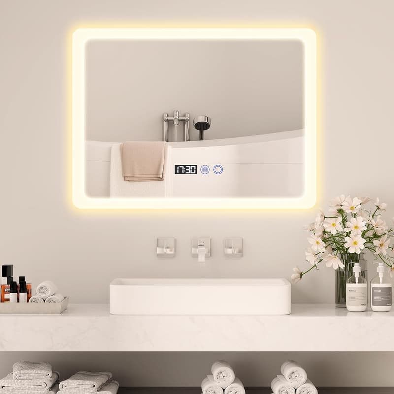 LED Badezimmer-Wandspiegel 80x60cm mit Touch-Schalter und Anti-Beschlag