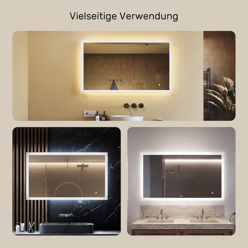 LED Badspiegel 120x70cm mit Touchschalter und einstellbarem Licht