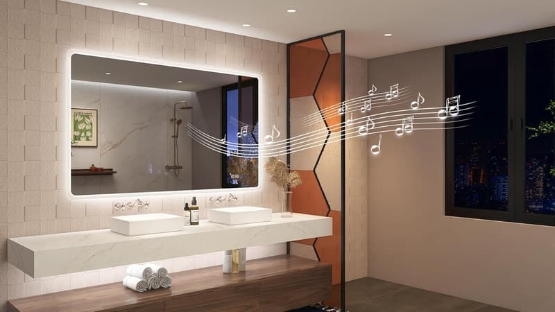 Beleuchteter Badspiegel 120x70cm mit Entfoggen und Bluetooth, dimmbar, IP44