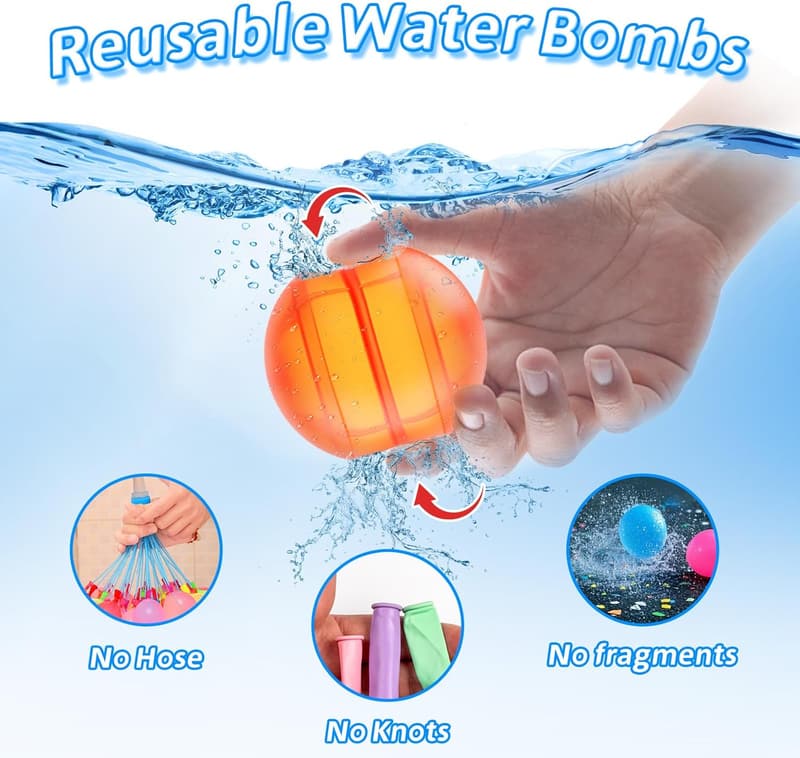 Wiederverwendbare Wasserballons (6 Stück) – Schneller Füller für Wasserspaß im Sommer