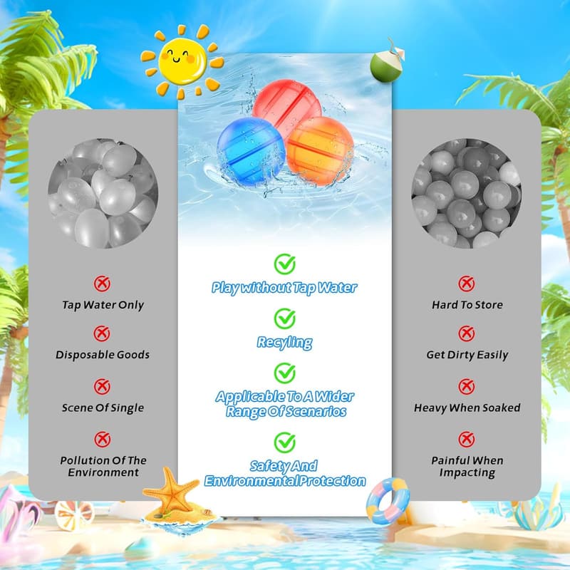 Wiederverwendbare Wasserballons (6 Stück) – Schneller Füller für Wasserspaß im Sommer