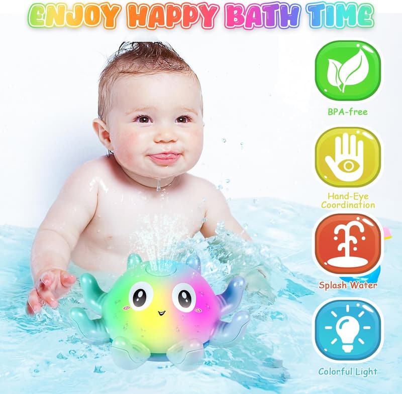 Oktopus-Badespielzeug mit Licht für Kinder ab 1 Jahr – Wasserspaß in der Badewanne